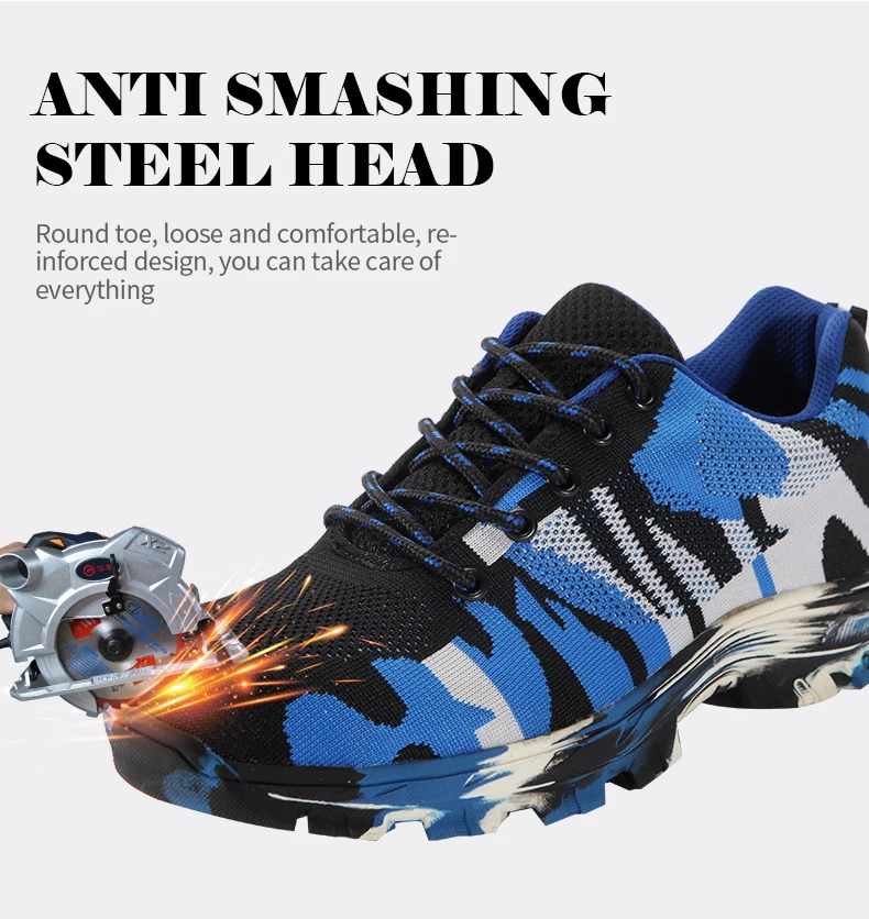 Fashion Lightweight Outdoor Men Steel Toe Cap Military Safety Work Boots Camouflage Anti Puncture Indestructible Shoes