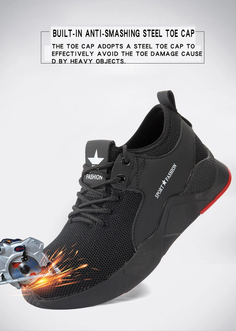 Men's Safety Shoes, Anti-Smash and Anti-Stab, Lightweight and Breathable Protective Shoes for Construction Site Work
